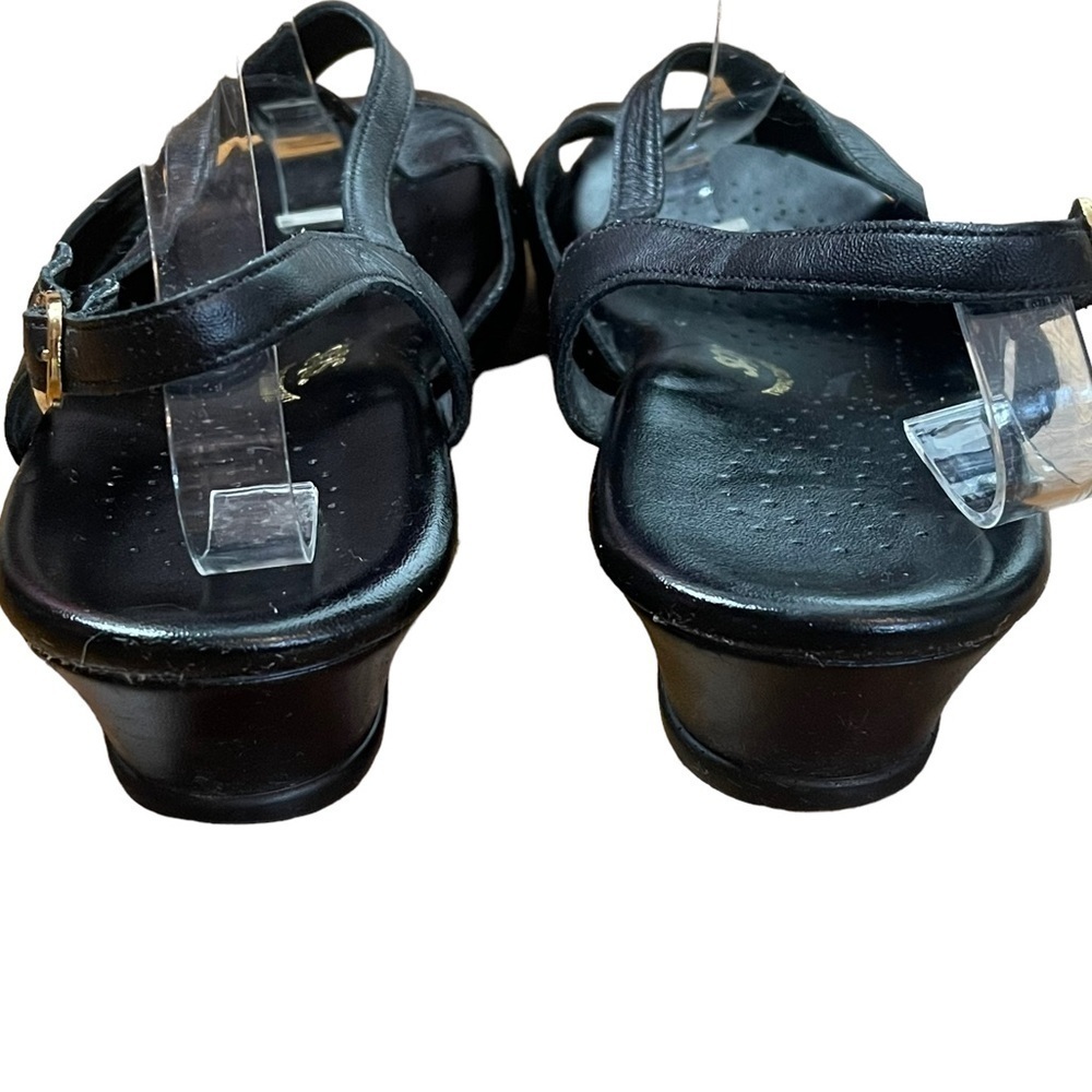 Vintage SAS Black Leather Slingback Open Toe Strappy Wedge Sandals Size 11 - Picture 4 of 9